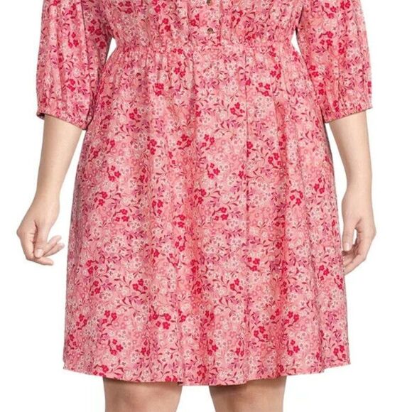 TERRA & SKY Fit & Flare Button Front Dress Womens Size 14W Pink Red Floral NWT - Picture 5 of 15